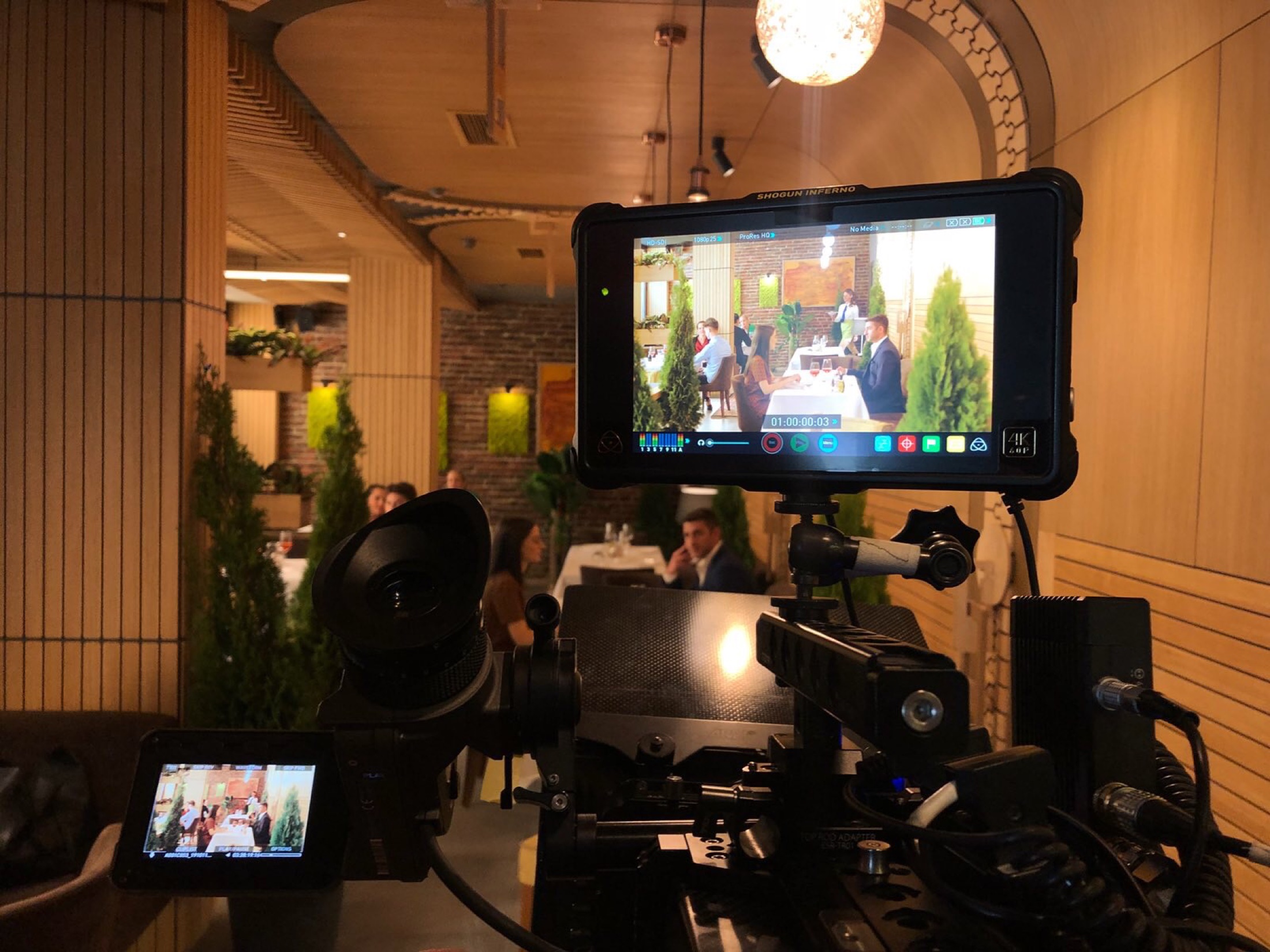 Cinema camera and monitor during a commercial shoot